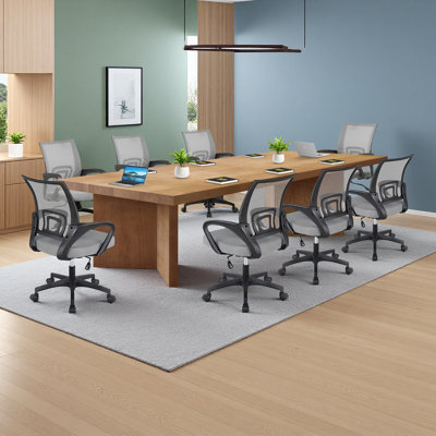 8-Person Modern Natural Wood Solid Wood Conference Table Set by Inbox Zero