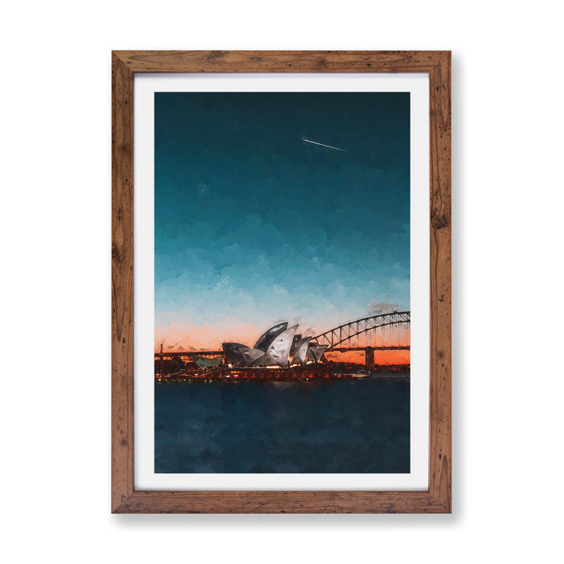 Sydney Opera House In Australia - Single Picture Frame Painting, 24cm H x 33cm W x 2cm D, Walnut