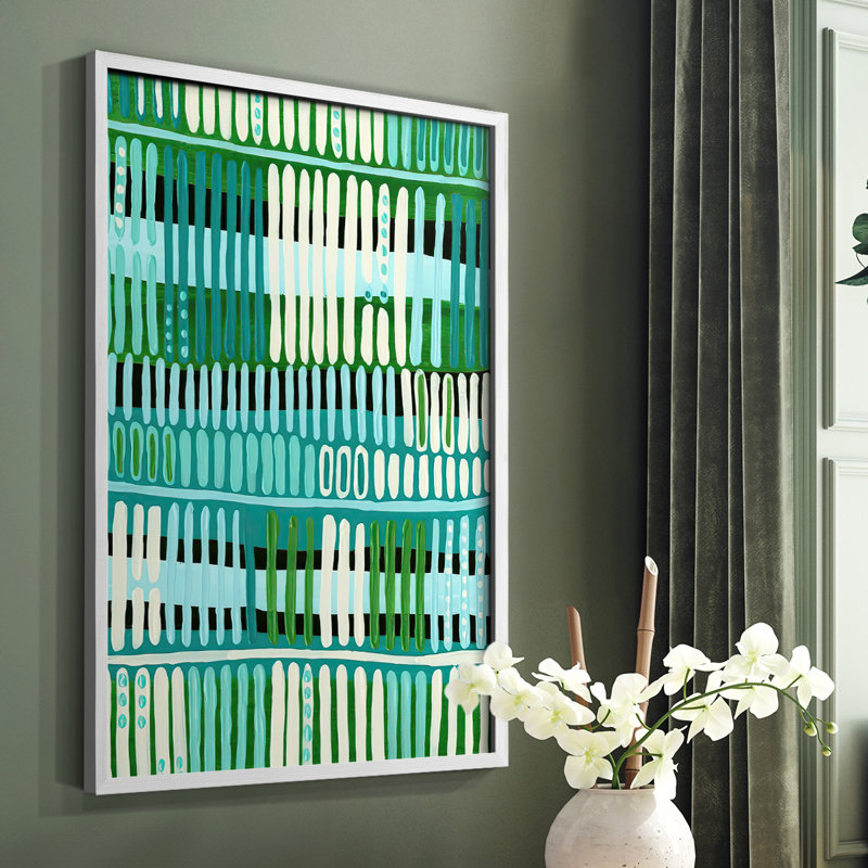 Teal Pattern I Framed Print - Solid Wood, White, 20" H x 16" W