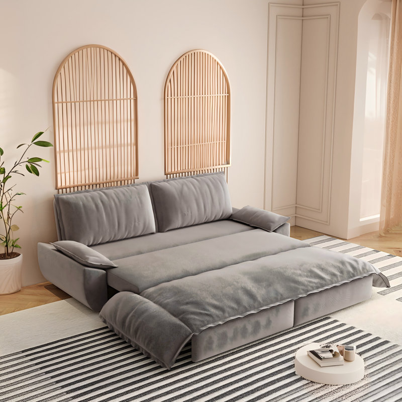 73.2"Wide Queen Pull Out Sofa Bed 3-in-1 Convertible Multi-Functional Couch with 2 Soft Pillows and Stylish Loveseat
