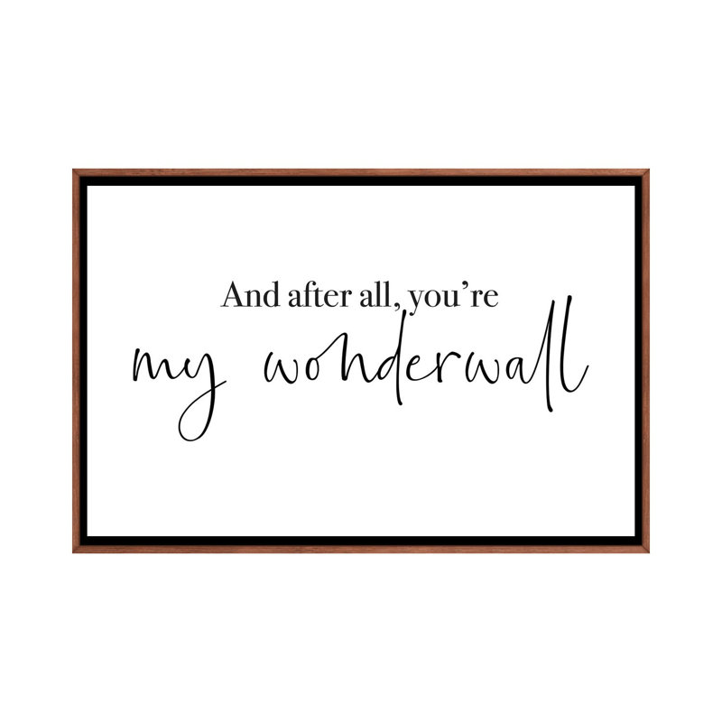 «Wonderwall Cute Font», reproduction d'art textuel, H 26 po x l 40 po x 1,5 po, Toile classique avec cadre brun, Pas de tapis