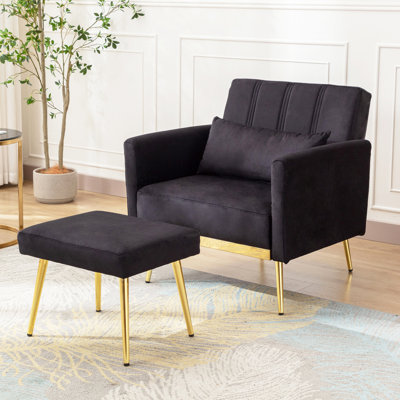 Fauteuil d'appoint rembourré en velours de 31 po de large avec coussin décoratif et repose-pieds Caretta