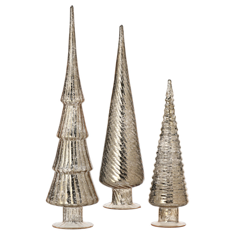 Glyndia 12/15/18" Mercury Glass Tree Trio Set of 3, Champagne
