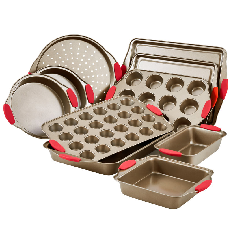 Ensemble de plats de cuisson antiadhésifs en acier au carbone 10 pièces avec poignée en silicone, Doré