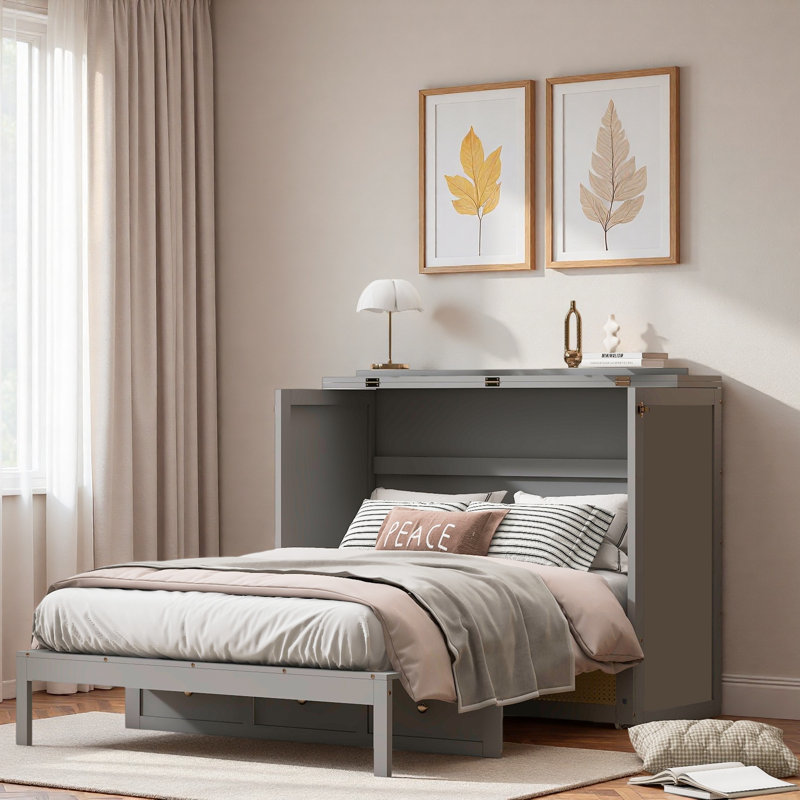 Murphy Bed With Large Drawer, Gray