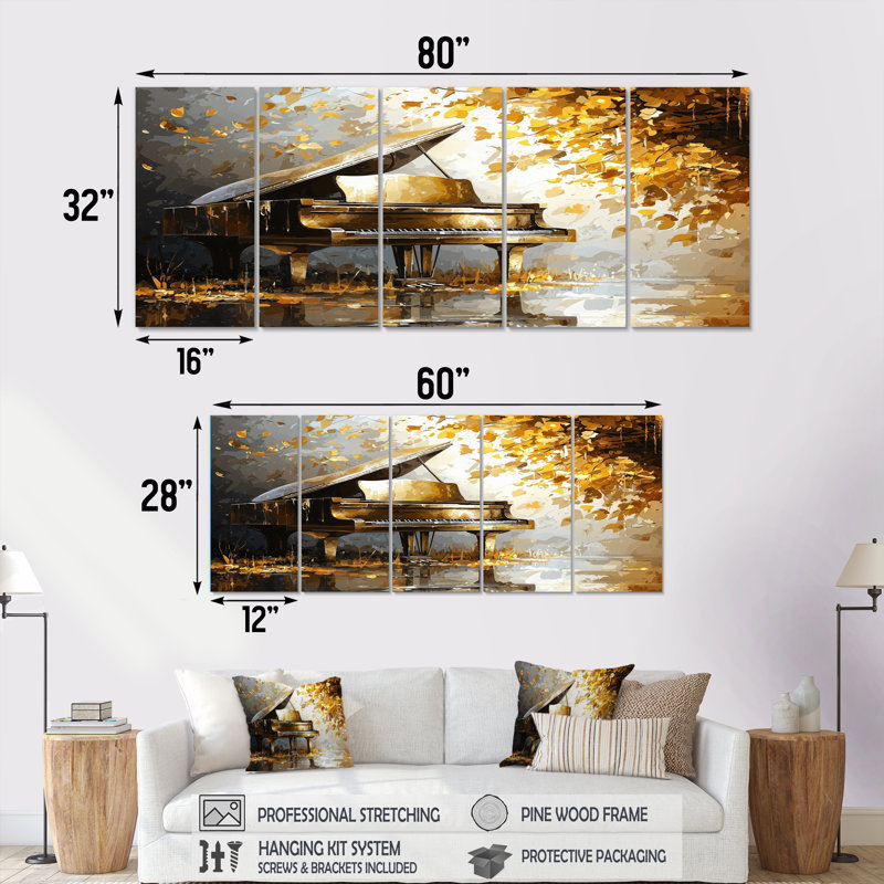 «Gold Piano On Stage - Music Piano», ensemble de reproduction d'art mural, H 28 po x l 60 po