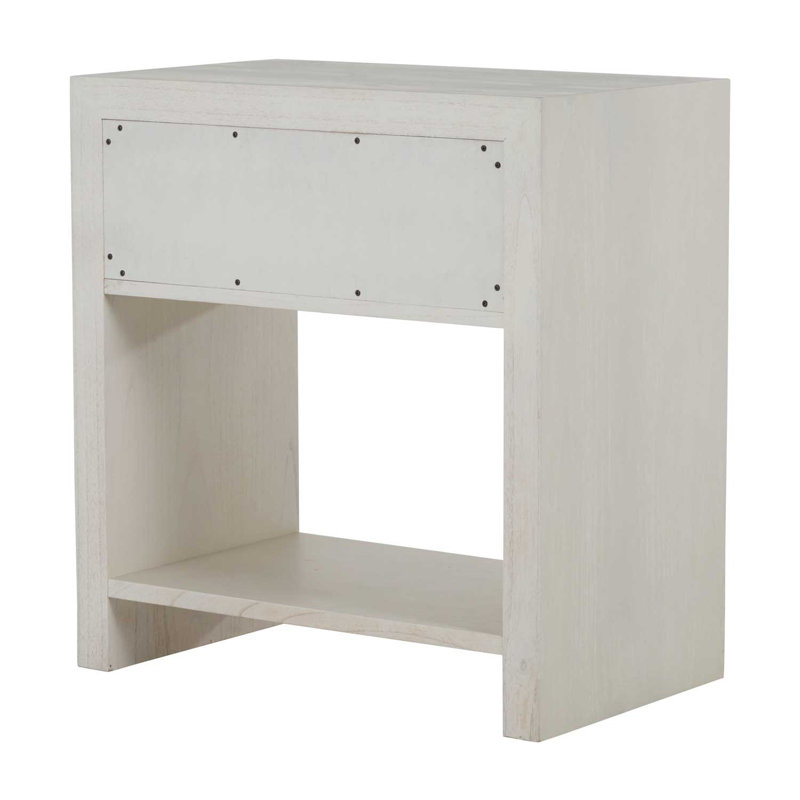 Alford 1 - Drawer Solid Wood Nightstand in White Cerused Oak/Gray/Brass
