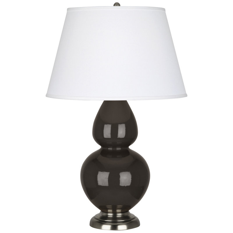 Double Gourd Table Lamp, White , Matte Steel Blue/Antique Silver