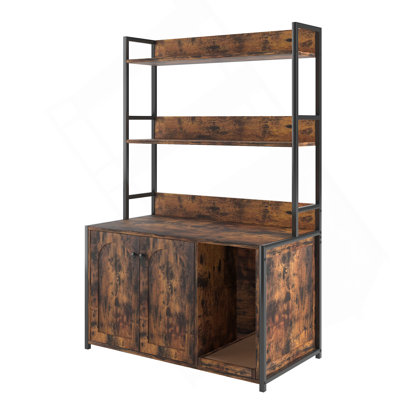 Grand bac à litière pour chat avec rangement, étagère pour chat caché, maison pour chat en bois avec patin à griffes, armoire pour chat robuste avec 2 portes (brun)