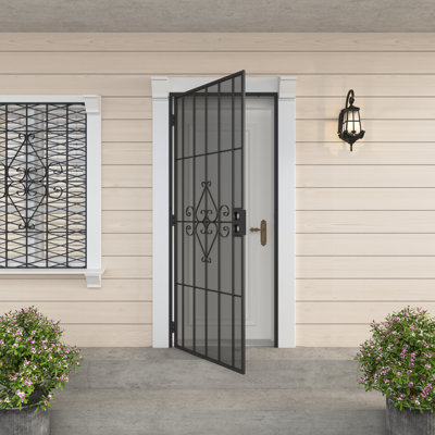 32 in. x 80 in. Universal/Reversible Powder Coated Black Surface Mount Outswing Steel Security Door with Expanded Metal Screen