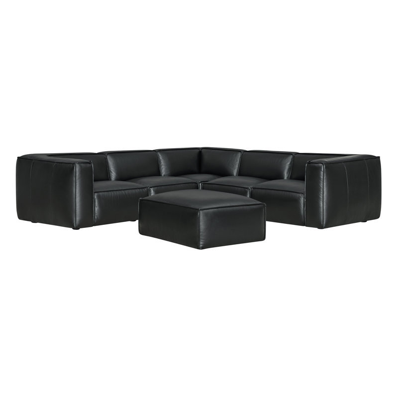 Jaye Coto - 6 Piece Genuine Leather Sectional, Black
