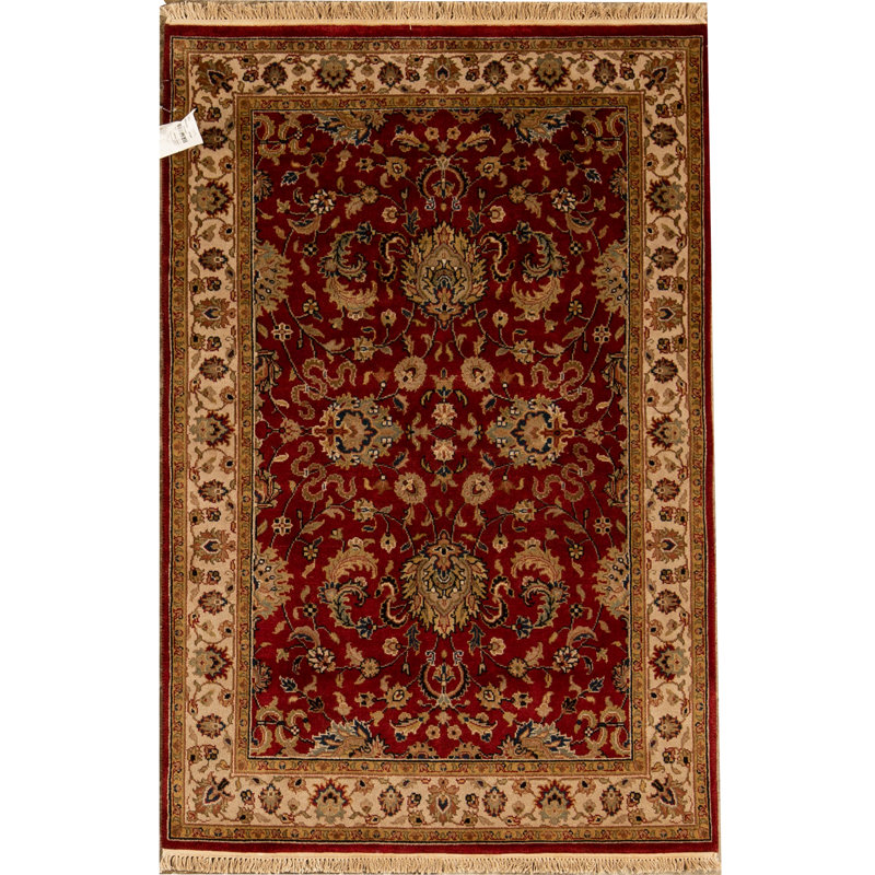 Hand-Knotted High-Quality Wine and Beige Area Rug