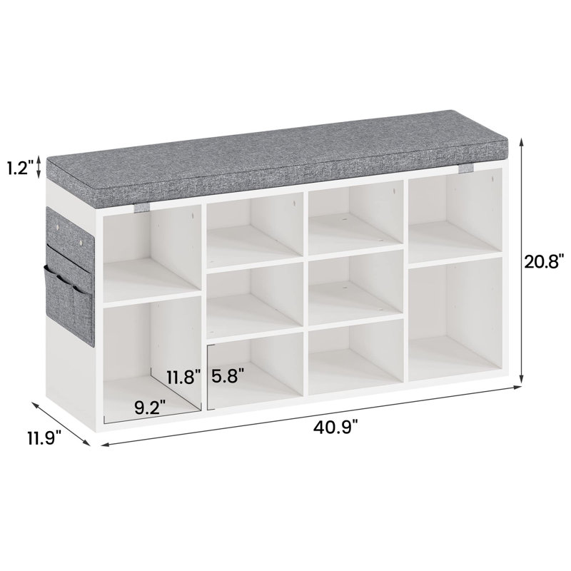 Banc de rangement pour 10 paires de chaussures Cahari, Blanc