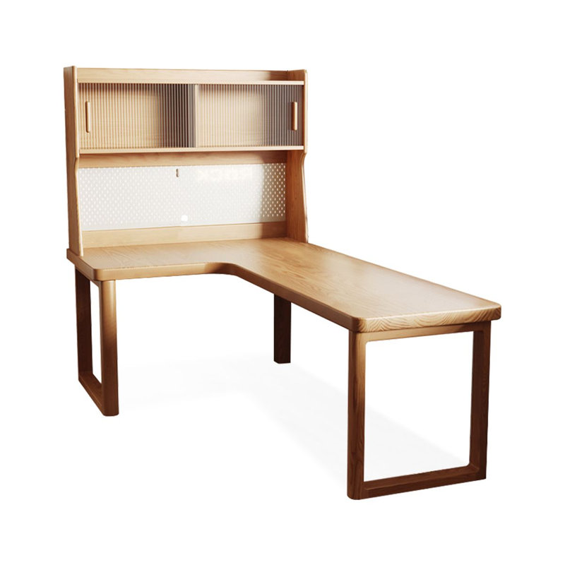 Burlywood L-Shaped Solid Wood desk, 64.96" H x 70.87" W x 47.24" D, Left Hand Return