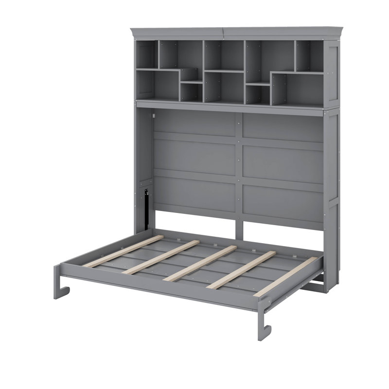 Grand lit escamotable avec tablettes supérieures et port USB