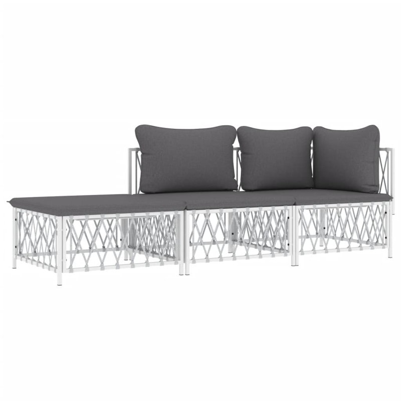 Metal Patio Sectional Set with Cushions, White