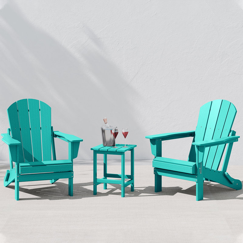 Laguna Foldable Outdoor Adirondack Chair With Table, Turquoise