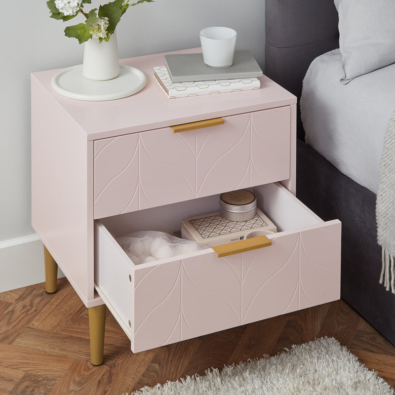Adams 50cm W Manufactured Wood Bedside Table, Pale Pink, Individual