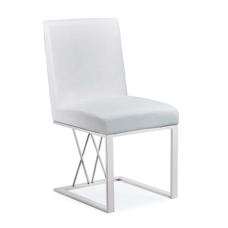 Nefi Upholstered  Side Chair, White, Chrome