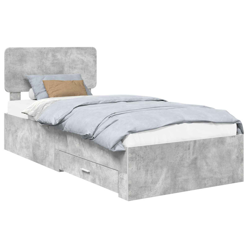 Bed, European Single (90 x 200 cm), Concrete Grey