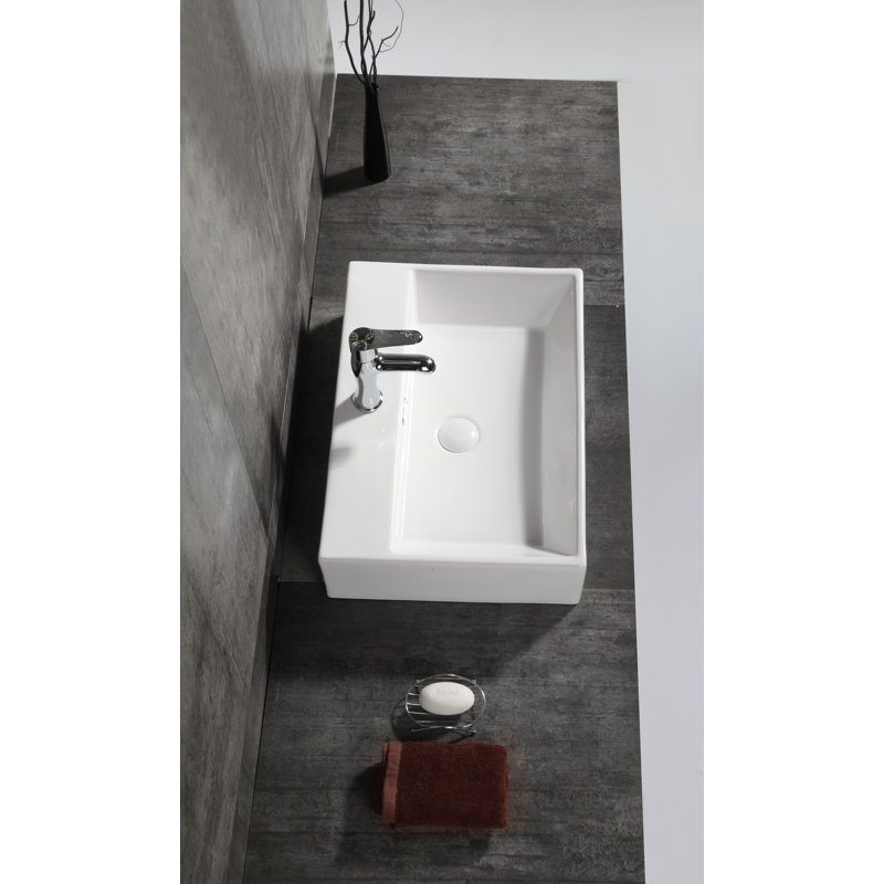 Lavabo de salle de bain vasque rectangulaire en céramique blanc brillant avec trop-plein Colves
