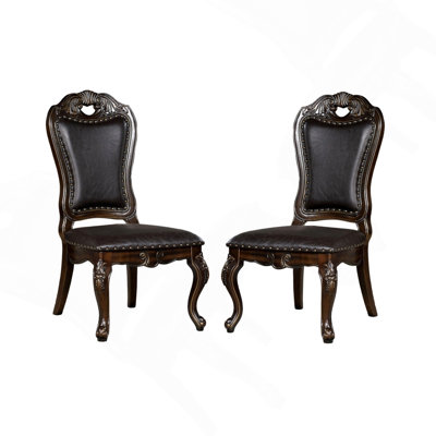 Design traditionnel traditionnel 2 pièces chaises de salle à manger en noyer brun foncé similicuir sièges formels