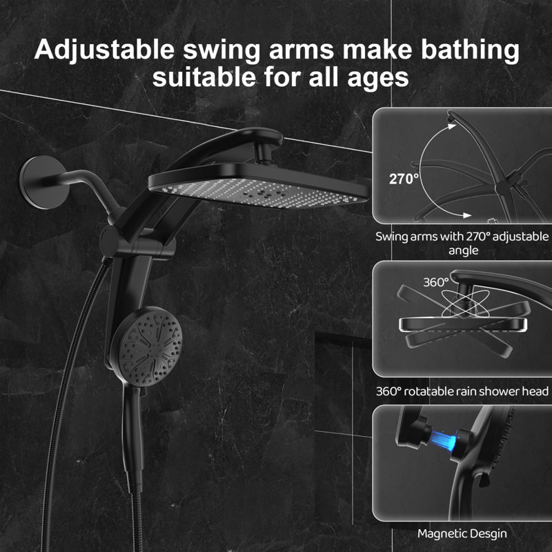 12 Inch Rain Shower Head with Handheld High Pressure rainfall Shower Heads, Black