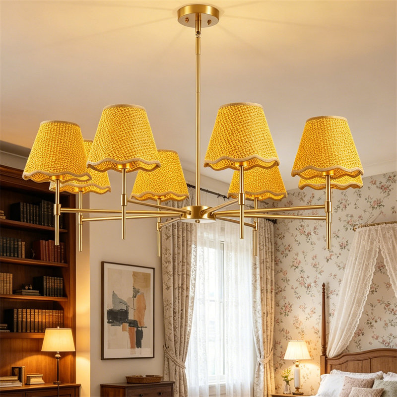 Lustre en rotin doré et naturel, luminaire suspendu réglable homologué UL, 8 lumières