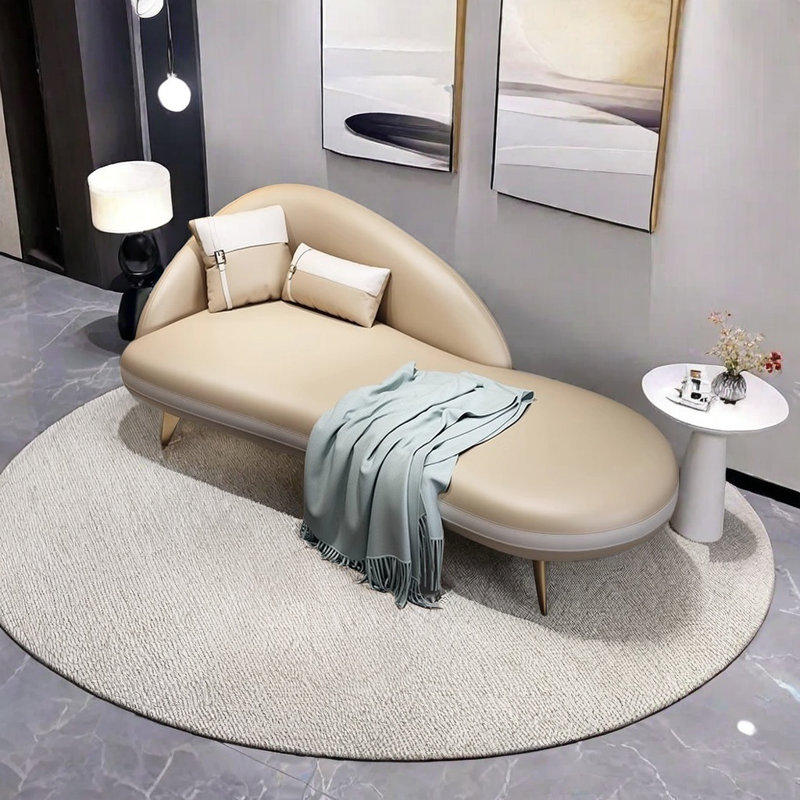 Faux leather chaise longue solid wood frame, Khaki