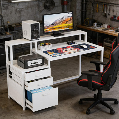 Bureau d'écriture robuste, bureau spacieux, bureau d'ordinateur à deux niveaux