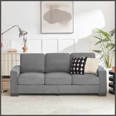 Canapé 83,86 po en tissu Snowfleece, canapé moderne compressé, canapé 3 places, mobilier de salon, de chambre à coucher, de bureau, gris