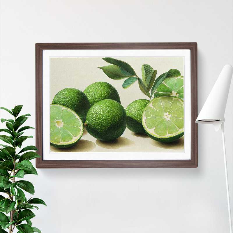 Lime Fruit - Single Picture Frame Painting, 34cm H x 46cm W x 2cm D, Walnut