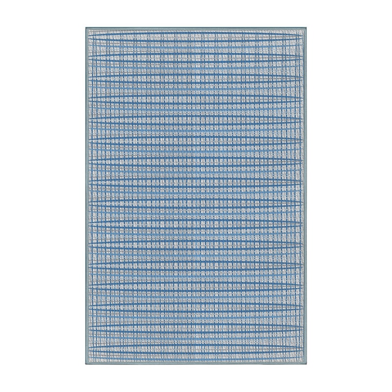Tapis bleu à motif géométrique Klimek, Rectangle 5 pi x 7 pi