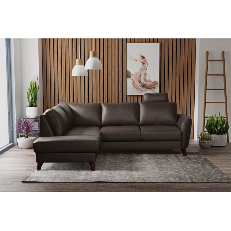 Migues Genuine Leather Corner Sofa with Sleeping Function and Storage, Brown, Left Hand Facing