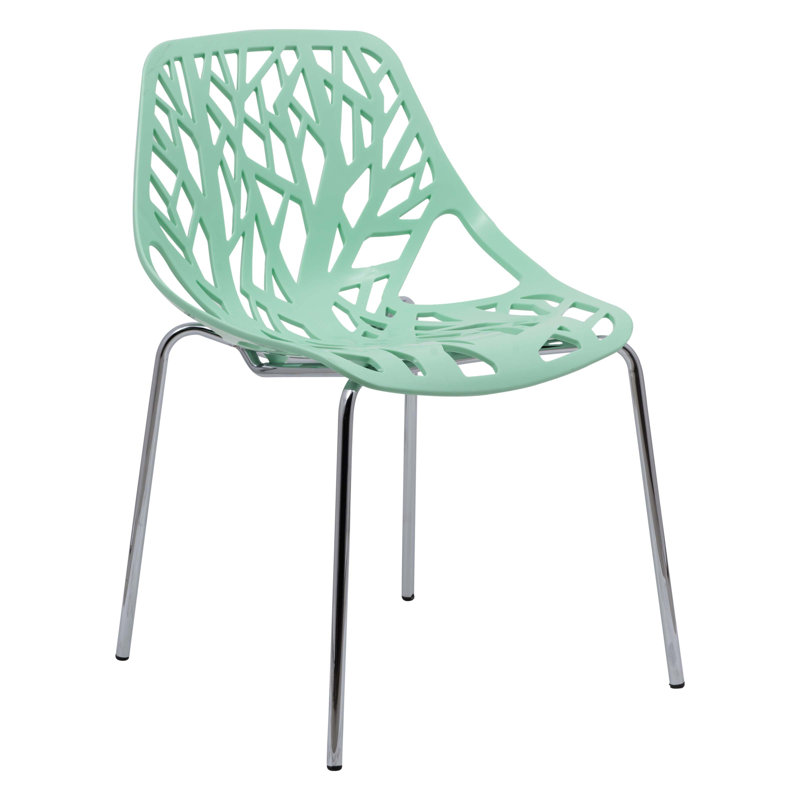 Asbury Stackable Dining Chair with Floral Cutout Back and Stainless Steel Legs – Modern Metal Side Chair for Kitchen, Dining Room, or Restaurant