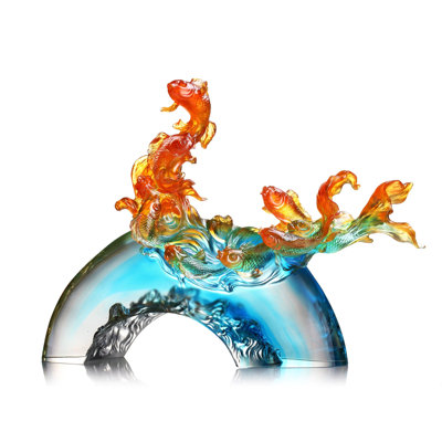Sculpture de poisson en cristal LIULI | Devenir dragon (ambre bleu ciel)
