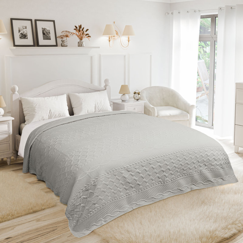 Aran - Elegant Quilted Bedspread Polyester Geometric Bedspread, Single Bedspread, Grey