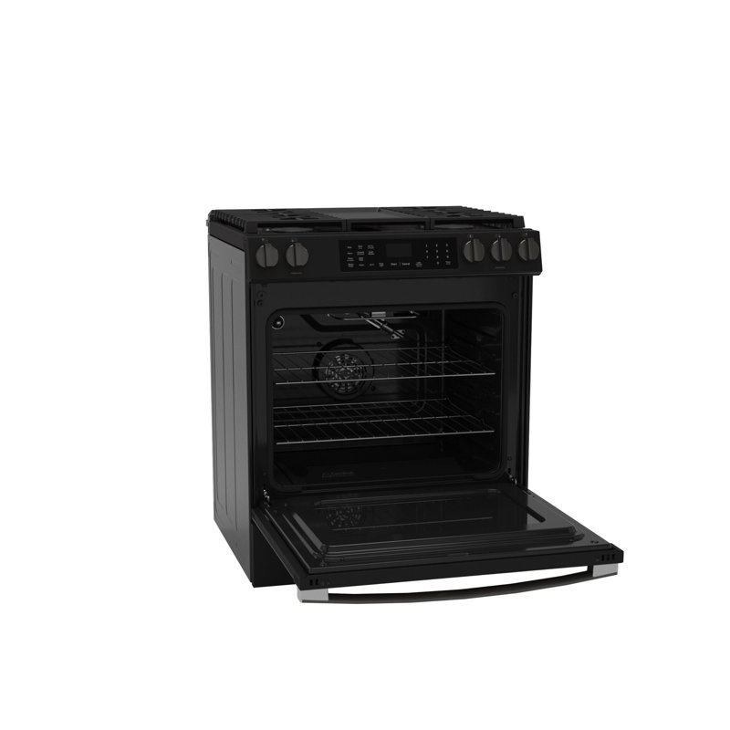 GE 30" Slide-In Front-Control Convection Gas Range, Black Slate