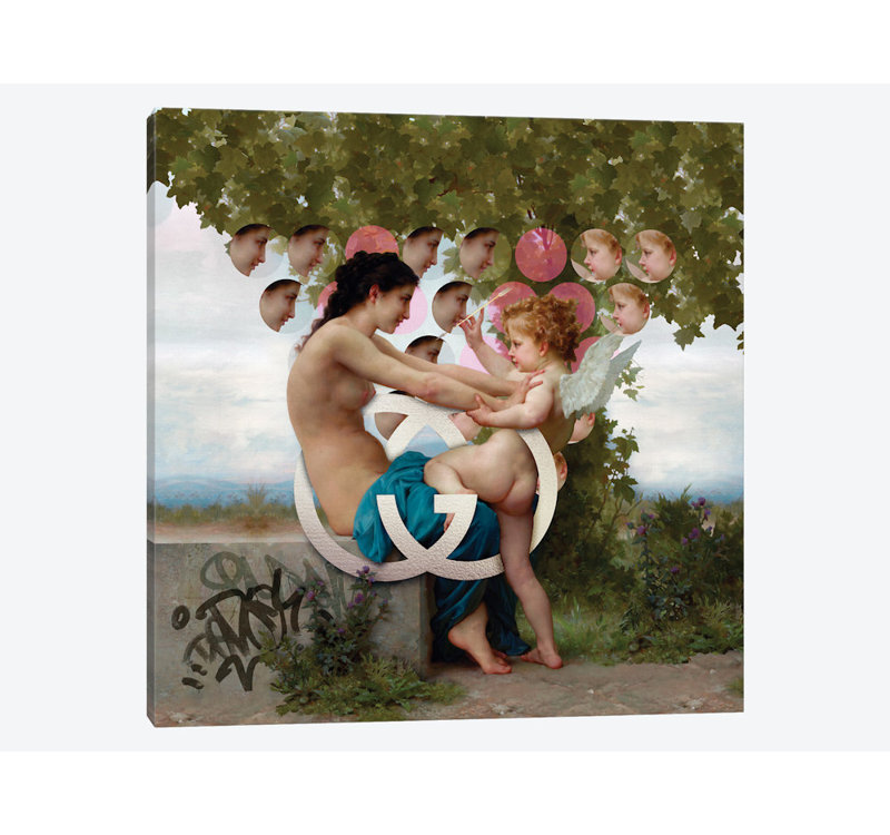 «Girl & Cupid», impression sur toile, H 12 po x l 12 po x P 1,5 po, Toile tendue, Pas de tapis