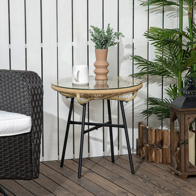 Gratian Rattan Side Table Round Outdoor Coffee Table PE Rattan Beige