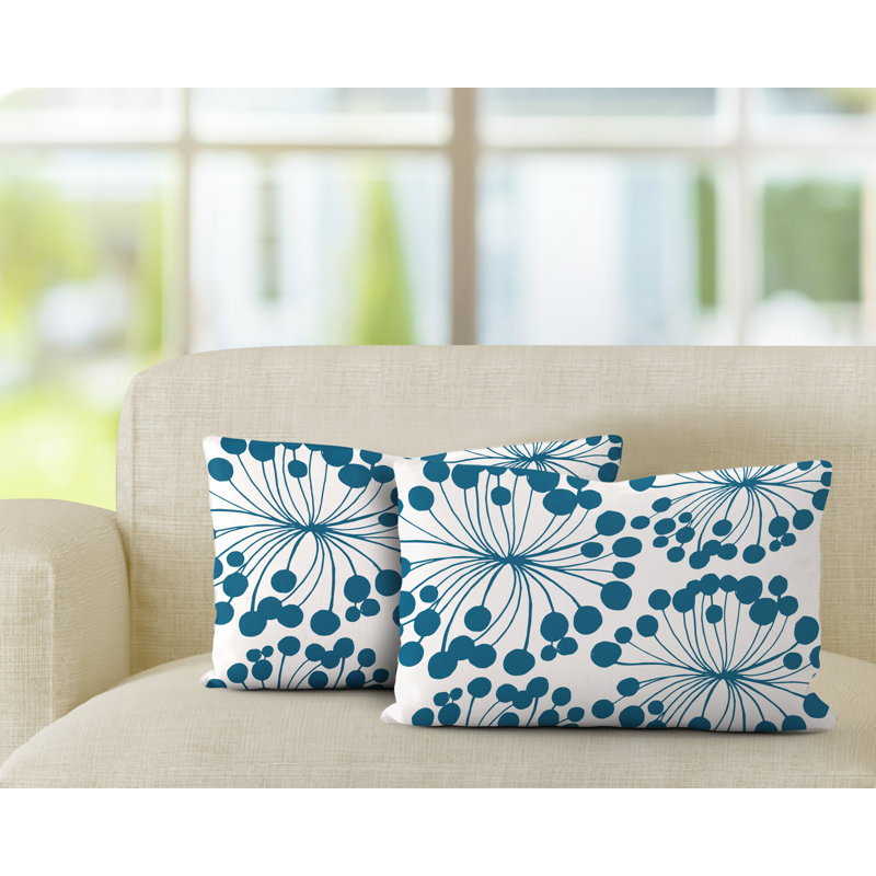 Floral Outdoor Reversible Throw Pillow, Turquoise