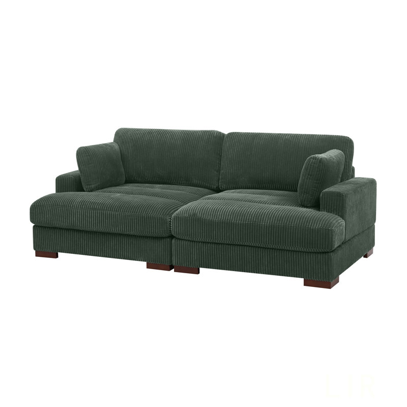 Large Seating Chaise Loveseat With Durable Corduroy Upholstery And Easy Assembly,  For Comfort And Style., Dark Green