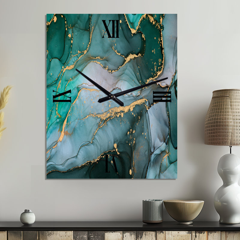Horloge murale abstraite Turquoise et gris, Petit