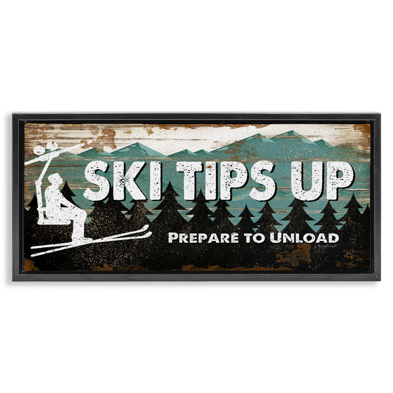 «Winter Rustic Mountain Skiing», art mural sur toile flottante par Jennifer Pugh, Cadre flottant noir de jais