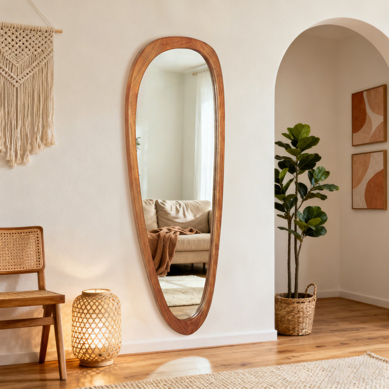 Irregular Natural Wood Frame Wall Mirror, Brown Wood, 60" x 21"