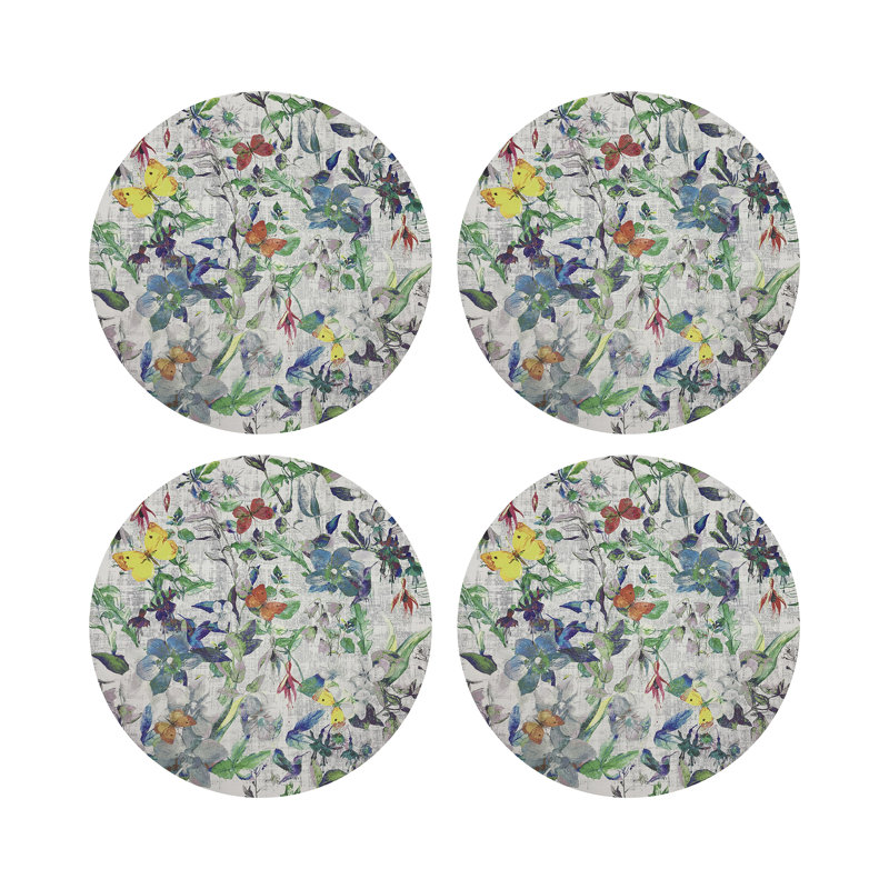 Garden Fantasia Vegan Leather Round Coasters