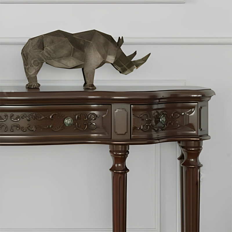 Retro Carved Console Table, 34.65" H x 55.12" W x 15.35" D