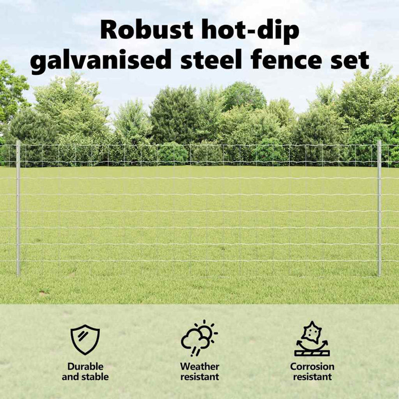 Vidaxl Fence With Posts Steel, 80cm H x 1000cm W x 2.7cm D, Silver