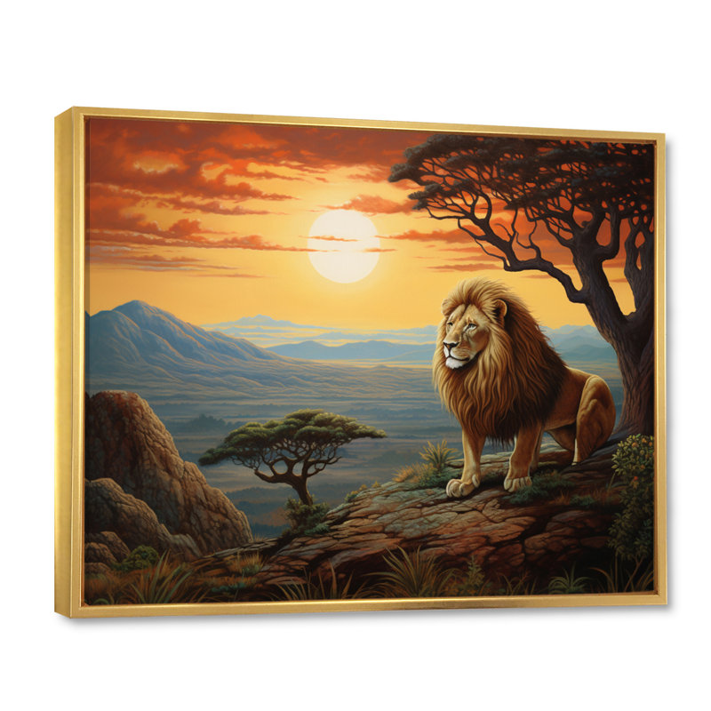 " Lion Surreal Savannah Surrealistic III ", H 30 po x l 40 po x P 1,5 po, Cadre flottant doré