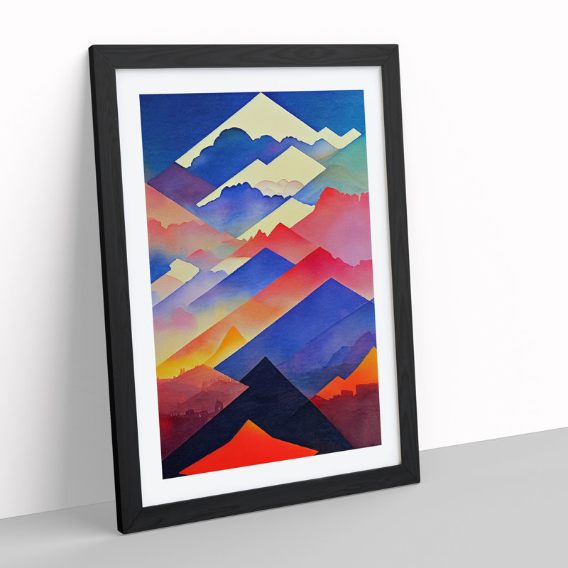 Watercoloured Mountain Landscape No.3 - Framed Print, Black Framed, 34cm H x 25cm W x 2cm D